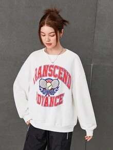 SHEIN Sudadera Para Adolescente Con Hombros Caídos Y Gráfico De Letra - Blanco - Ver 4