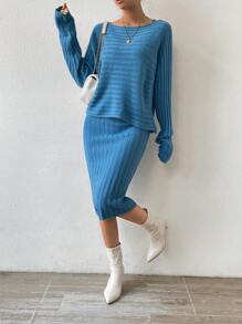 Chiquease Sweater De Manga Murciélago Y Vestido De Suéter Con Cami - Verde - Ver 5