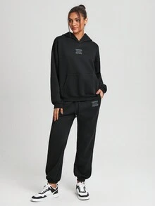 JoyandElle Artist Women's Letter Print Long Sleeve Hoodie, Holiday, Thanksgiving, Winter - Black - View 4