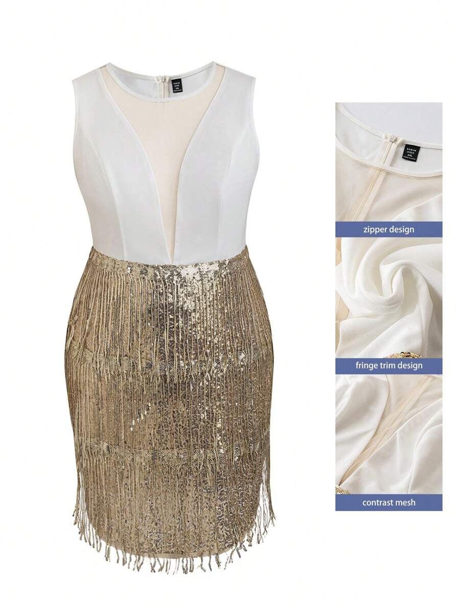 SHEIN Unity Plus Contrast Mesh Fringe Trim Dress