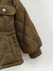 男童鑽石格紋拼接加厚連帽外套,帶口袋 - 軍綠色 - 查看 3