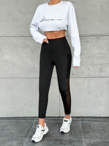 EURMUSE Women's Mesh Splice Leggings - Black - View 4