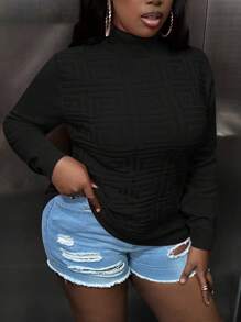 Slaydiva Plus Size Women's Half Turtleneck Pullover Sweater - Black - View 1