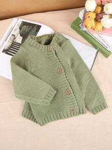 Toddler Girls' Casual Button-front Cardigan - Green - View 4