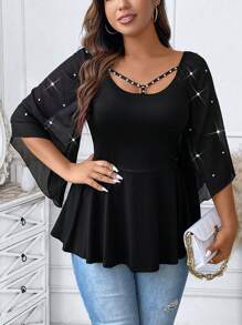 SHEIN Clasi Top De Talla Grande Con Mangas Acampanadas Y Cinturón En La Cintura