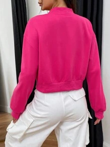 SHEIN Unity Áo khoác Raglan cài nút họa tiết chữ thường ngày dành cho nữ, mùa thu - Màu Hồng Tươi - Xem 2