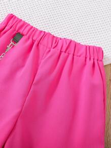 Sparklyn Pantalones Cargo Para Niñas Con Bolsillos De Solapa, Hebilla, Detalle De Cinta Y Cadena - Rosa Fucsia - Ver 5