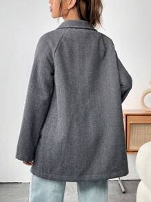 Flirla 雙排釦斜紋呢子外套 - 灰色 - 查看 2