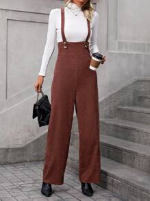 SHEIN Essnce Của phụ nữ Quần yếm - màu nâu - Xem 5