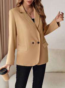 SHEIN Privé Lapel Collar Double Button Blazer - Multicolor - View 3