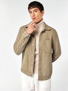 GENTILAND Chaqueta de mezclilla de botones para hombre con bolsillos frontales - Caqui - Ver 5