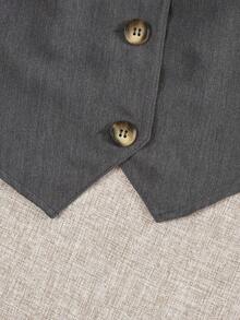 SHEIN EZwear Button Front Vest Blazer & Bodycon Skirt Without Shirt - Dark Grey - View 6