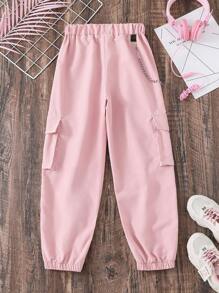 少女側翻口袋和鏈子細節多口袋褲 - 淺粉色 - 查看 2