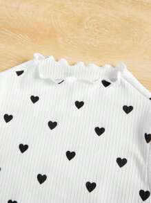 SHEIN 女小童3入組愛心圖案木耳邊小高領T恤 - 玫紅色 - 查看 3