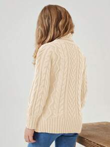 SHEIN Young Girl Long-Sleeved Turtleneck Casual Pullover Sweater