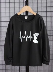 SHEIN Tween Boys Gaming Controller Printed T-shirt - Black - View 1