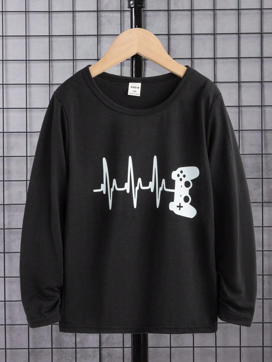 SHEIN Tween Boys Gaming Controller Printed T-shirt - Black - View 1