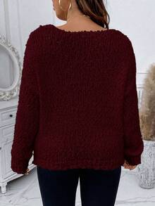 Calvaya Áo len nữ cỡ lớn, màu trơn, kiểu dáng vai rớt, thích hợp mặc mùa thu đông. - Màu Đỏ Sâu - Xem 2