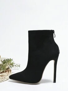 細細高跟靴12公分,秋冬新款短靴,細高跟女靴,小尖頭百搭時尚靴 - 黑色 - 查看 3