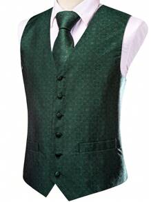 Men Fashionable Green Suit Vest - Green - View 3