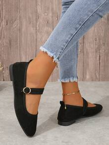 女士方頭天鵝絨芭蕾平底鞋,帶後跟,輕巧,法式芭蕾舞鞋適用於春秋季 - 黑色 - 查看 3