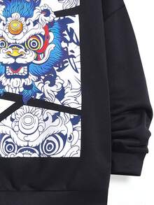 SHEIN 青少年男孩卡通字母图案卫衣 - 黑色 - 查看 3