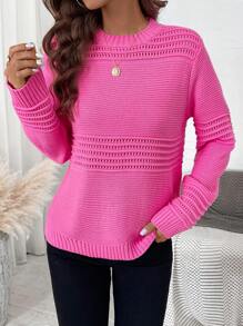 SHEIN Essnce Lưới Áo len dệt kim - Màu Hồng Tươi - Xem 6