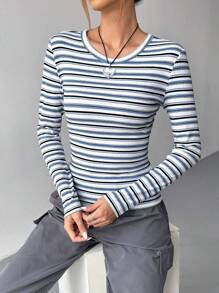 SHEIN EZwear Striped Print Crop Tee - Multicolor - View 6