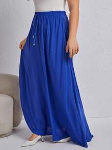 SHEIN LUNE 修身扣前長裙 - 寶藍色 - 查看 5