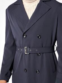 GENTILAND 男式纯色双排扣系带风衣