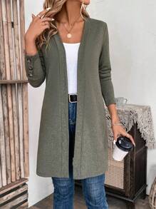 SHEIN LUNE Solid Open Front Coat - Army Green - View 1