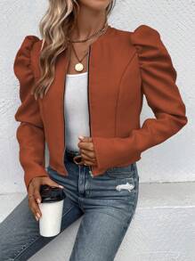 SHEIN LUNE Tay áo Khóa kéo-lên Áo khoác - Rỉ Nâu - Xem 6