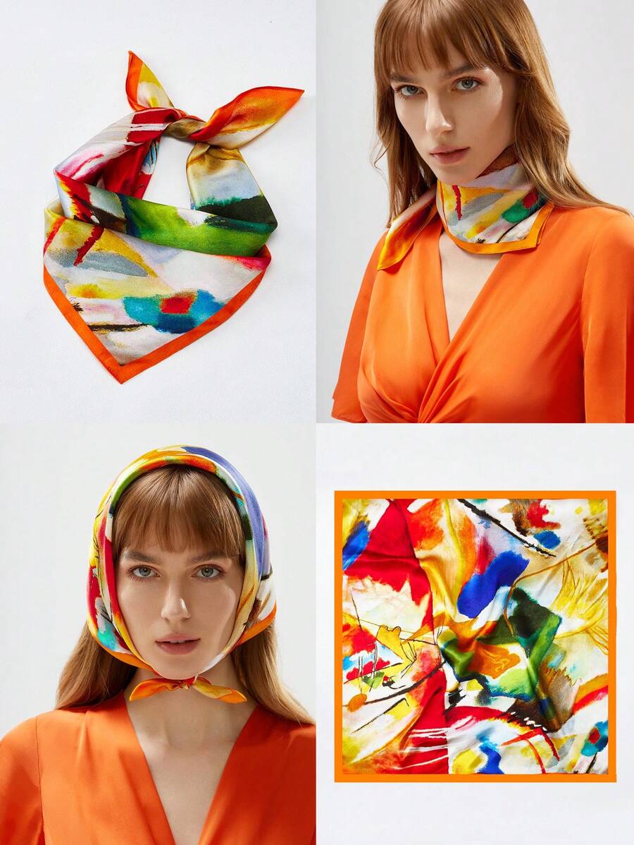 MOTF X KANDINSKY INSPIRED 12mm絲綢印花圍巾,高雅大方 - 彩色 - 查看 1