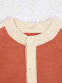 男童嬰兒拼色開襟衫,附插肩袖 - 亮橙色 - 查看 4