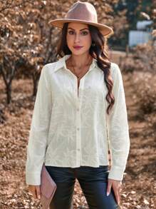 SHEIN Privé Camisa De Manga Larga Con Cuello Vuelto Para Mujer - Albaricoque - Ver 5