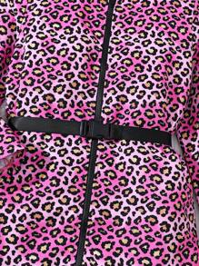 SHEIN 女童時尚豹紋數字圖案連帽外套 - 粉色 - 查看 4