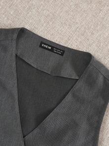 SHEIN EZwear Button Front Vest Blazer & Bodycon Skirt Without Shirt - Dark Grey - View 4