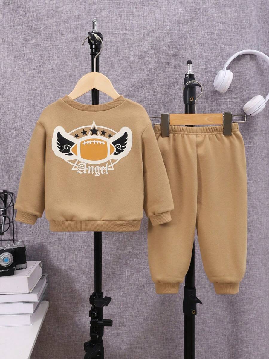 SHEIN 寶寶男孩字母圖案運動衫和運動長褲 - 彩色 - 查看 1