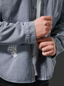 Manfinity Homme Herren Plus Größe Zerrissenes Denimhemd - Grau - Übersicht 5