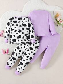 SHEIN 4pcs Đứa bé gái Vừa Khít In hoa bò Mô hình Cartoon Bộ mặc nhà ( Áo sơ mi & Quần ) - Nhiều màu - Xem 2