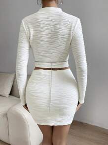 Zolique Plain Half Turtleneck Top And Skirt Set - Apricot - View 2