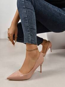 Của phụ nữ Pointed Toe Đen Cao gót , Màu Khỏa thân Dây đeo mắt cá chân - Bụi hồng - Xem 6