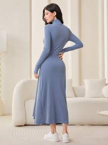 Mulvari 字母拼接細節聚集側裙洋裝 - 藍色 - 查看 3