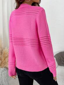 SHEIN Essnce Lưới Áo len dệt kim - Màu Hồng Tươi - Xem 2