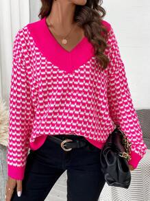 SHEIN LUNE Của phụ nữ Hoa văn kẻ sọc Thả vai Áo len - Nhiều màu - Xem 1