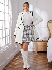 SHEIN Privé Của phụ nữ Kích thước lớn Thanh lịch Đôi ngực Bộ đồ Váy - Đen và trắng - Xem 5