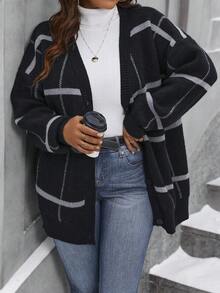 Calvaya Plus Size Women's Striped Cardigan - Black - View 4