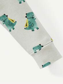 Juego de pijama para bebé niño, patrón de pequeño dinosaurio en la parte superior de cuello redondo y partes inferiores de pie, ajuste cómodo, 2 piezas - Verde - Ver 5