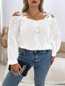 SHEIN Essnce Kích thước lớn Của phụ nữ Vai lạnh Áo sơ mi - trắng - Xem 6