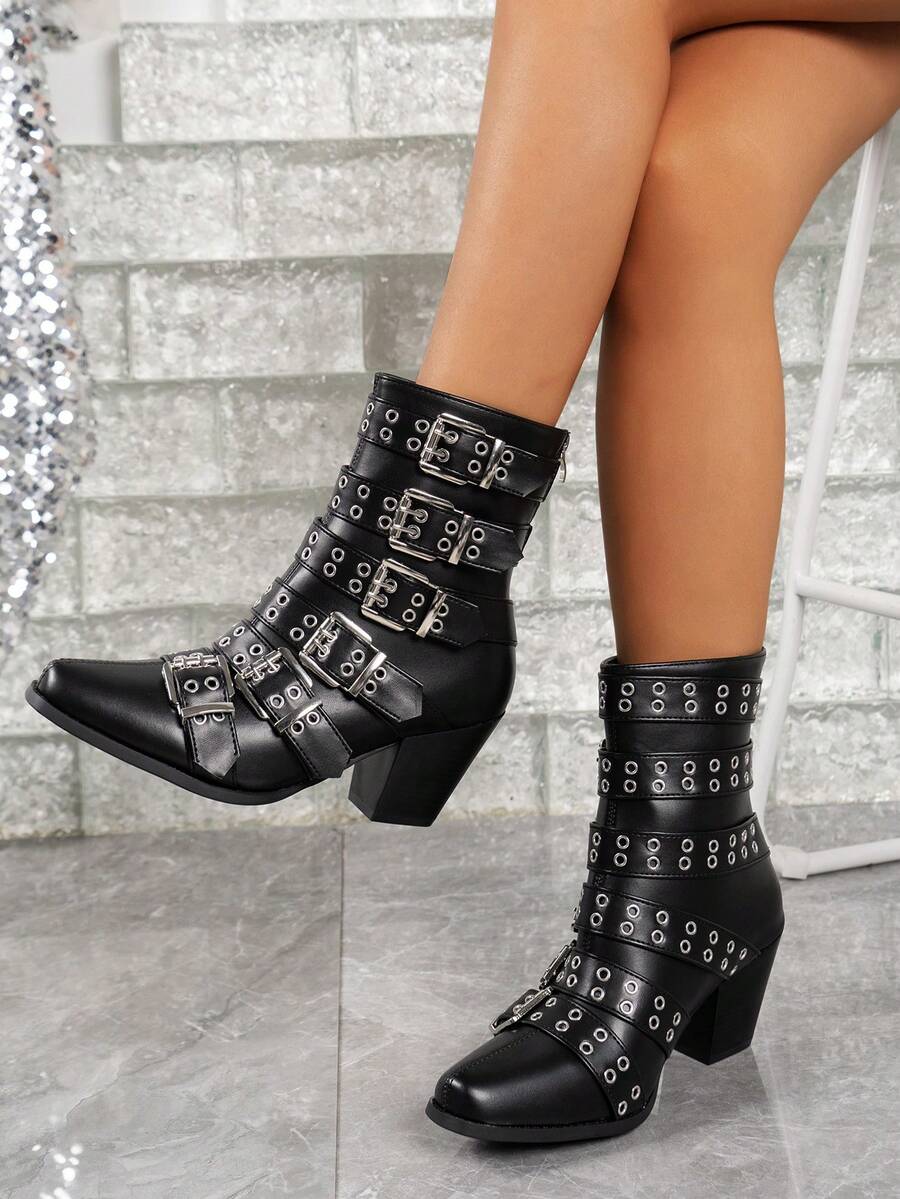 Botas para mujeres elegante mitad de la pantorrilla - Negro - Ver 1